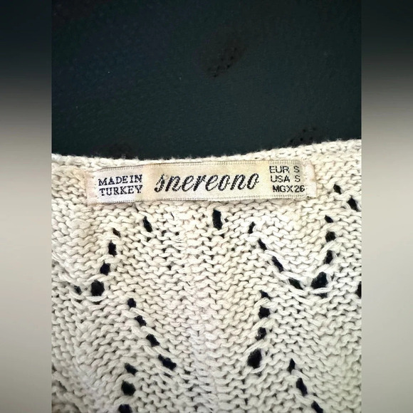 Romantic Lace panel sweater Snereono knit crochet pointelle cream, scoop neck - Picture 7 of 7